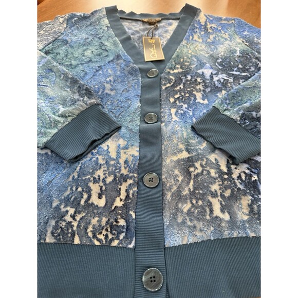 DG2 Diane Gilman Royal Blue Multi Clipped Jacquard Knit Cardigan Sweater NWT 1X - Picture 2 of 12